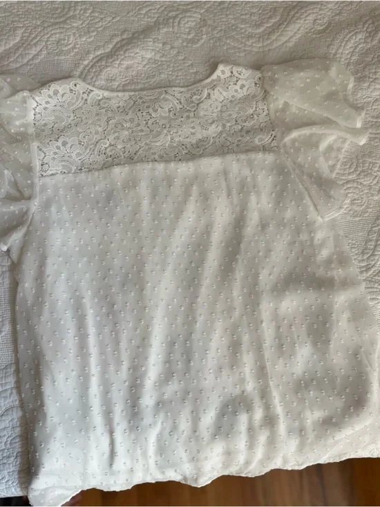 Savanna Jane White Floral Embroidered Blouse with Puff Sleeves GORGEOUS - Picture 5 of 7